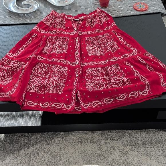 Laundry True Red Bandana Print Full Circle Midi Skirt Pearl Buttons S Western - Picture 3 of 10